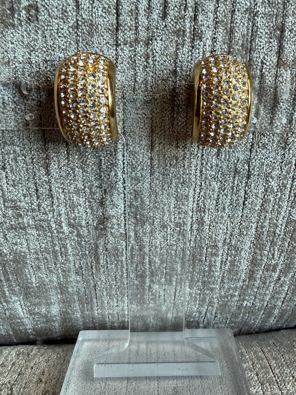 Christian Dior Gold Tone Pave Rhinestone Clip On Earrings Signed